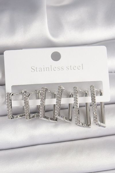Skygo Brass Silver Color Zircon Stone Square 3 Double Square Model Women's Earrings - Tj-Bkp10327