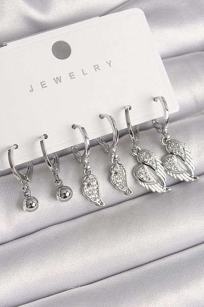 Skygo Brass silver color dangle zircon stone wing model topuk detail women's earring set - tj-bkp10285