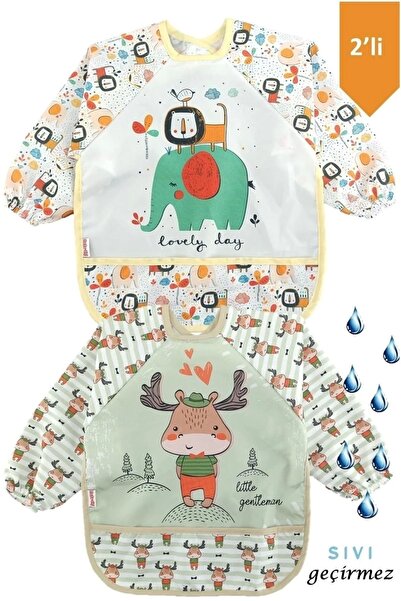 diamondstar Baby Food Bib with 2 Lion and Deer Pattern Sleeves and Pockets fo...