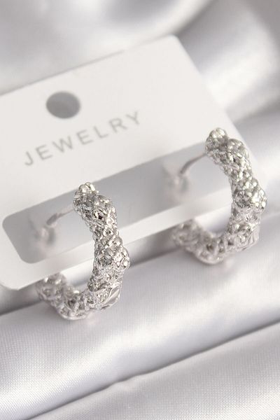 Skygo Brass Silver Color Knitted Hoop Model Women's Earrings - TJ-BKP8672