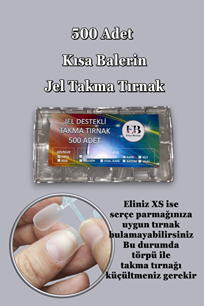 Easy Beauty 500 Adet Yeni Nesil Jel Destekli Balerin Kısa Takma Tırnak Seti