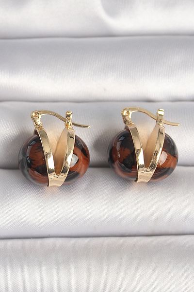 Skygo Brass Gold Color Leopard Pattern 3D Circle Model Women's Earrings - Tj-Bkp10348