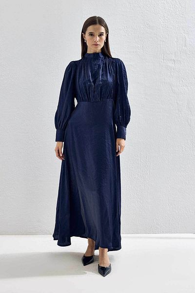 Hooopstore Jasmine Shiny Textured Navy Blue Dress