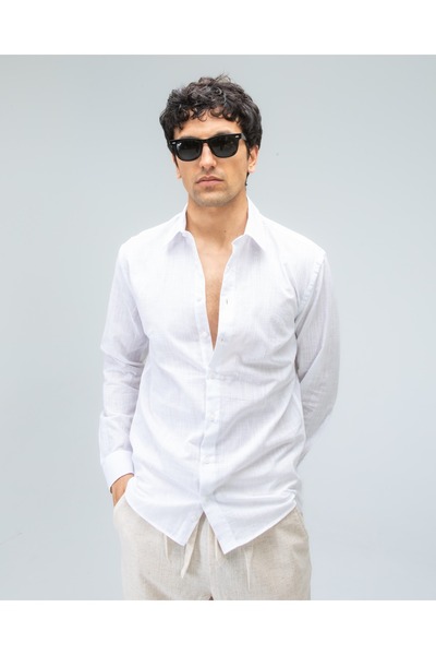 Tt Line Men's Regular Italian Collar Cotton Linen Shirt