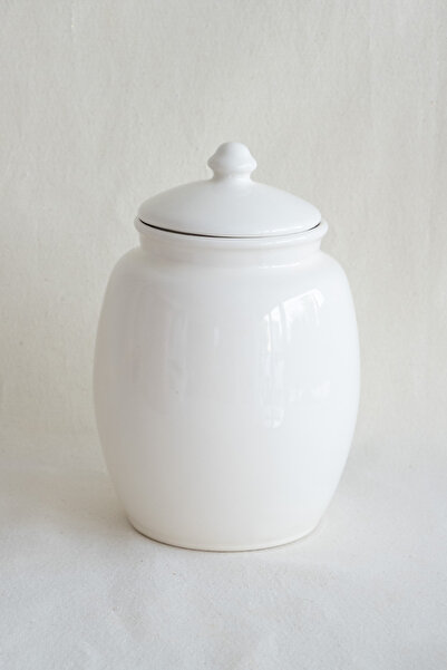 Beige & Stone Natural Ceramic Glossy White Food Storage Jar