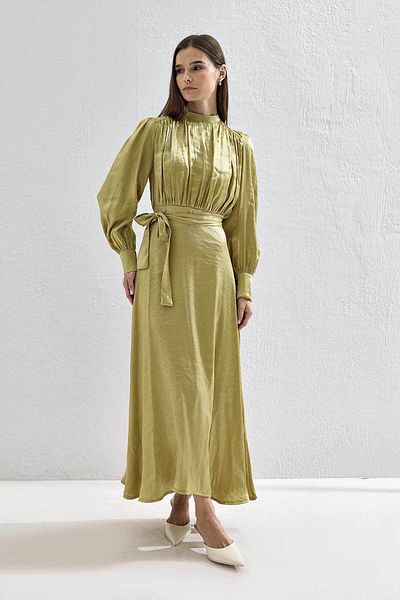 Hooopstore Jasmine Shiny Textured Oil Green Dress