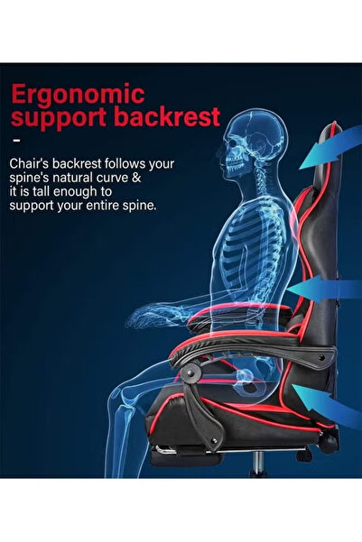 Cady One Gaming Chair Adjustable Computer Chair Back Lumbar Support Comfortable Armrest Headrest Red and Black