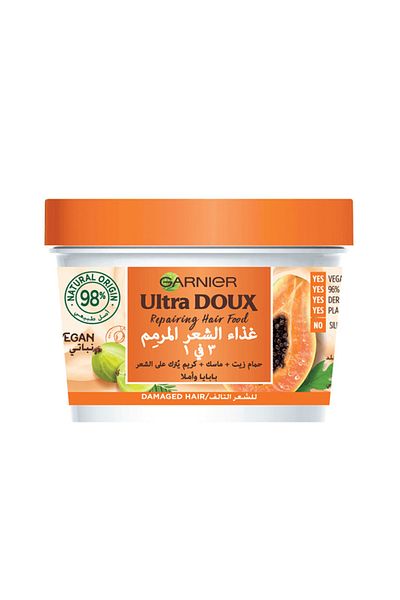Garnier غارنييه الترا دو غذاء الشعر المرمم 3 في 1 بالبابايا - 390مل