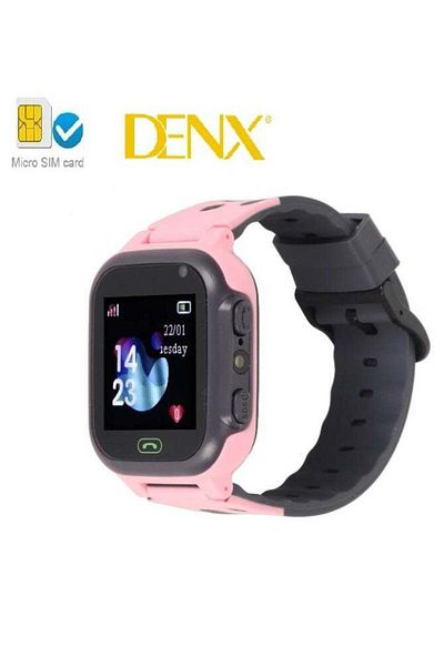 Denx ساعة ذكية للأطفال مزودة بنظام تحديد المواقع العالمي (GPS) وبطاقة SIM ومقاومة للماء، لون وردي/أسود
