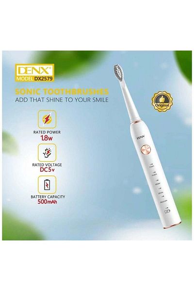 Denx فرشاة أسنان كهربائية بثلاثة رؤوس فرشاة، محرك بالموجات فوق الصوتية، 5 أوضاع، قابلة لإعادة الشحن، مقاومة للماء IPX7،