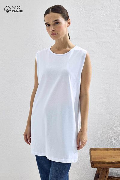 Hooopstore Tricou alb din bumbac fără mâneci