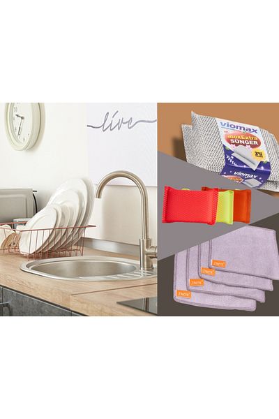 Viomax Vi̇omax 2 Pieces Mesh + 4 Pieces Anti-Scratch Steel + 2 Pieces Glitter Steel Dish Sponge Set