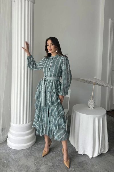 Butik Rochie lungă cu volan de mentă