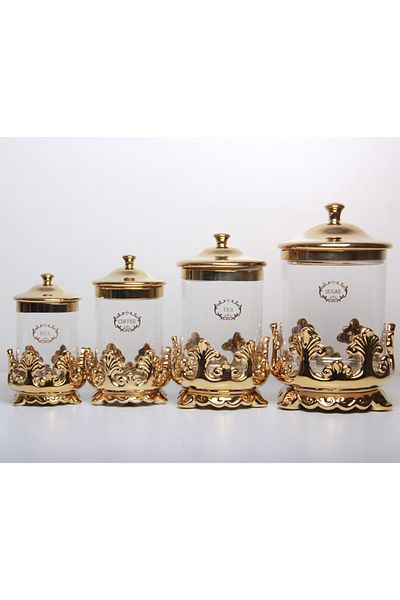 Generic Set of jars for storing spices, seasonings, tea, and sugar