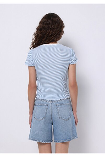 Colin's Slim Fit Γυναικείο ριγέ μπλουζάκι με στρογγυλή λαιμόκοψη μπλε κοντομάνικο