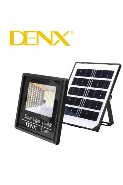 Denx كشاف LED يعمل بالطاقة الشمسية بقوة 100 واط مع جهاز تحكم عن بعد ومقاوم للماء والغبار