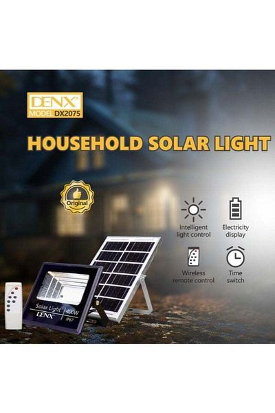 Denx مصباح شمسي بقوة 400 واط مع بطارية 4000 مللي أمبير في الساعة ومصباح COB IP67 مقاوم للماء والغبار مع جهاز تحكم عن بعد ذكي
