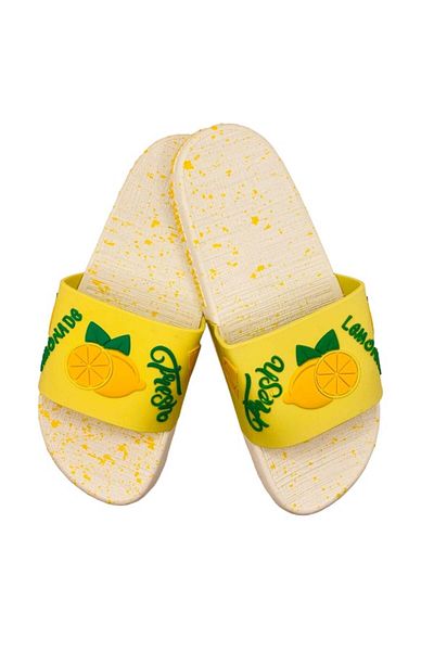 CRACOS Women's Beach Slippers, White, Lemon Print, Size 38, 25 Centimeters
