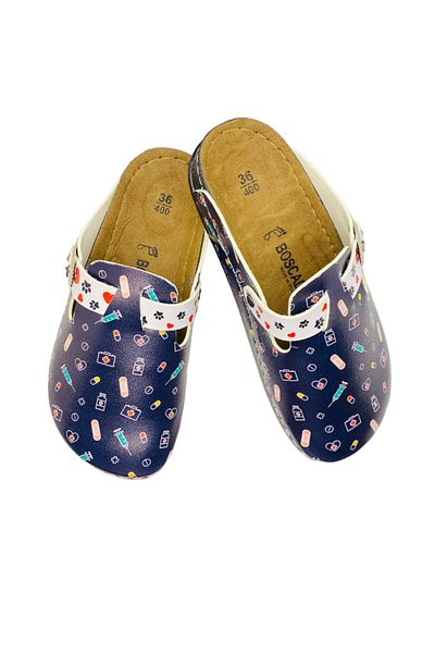 TECOS Medical Clogs For Women, Sanitary Type, Blue With Medical Print, Size 39, 26 Cm