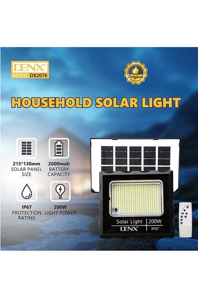 Denx كشاف LED يعمل بالطاقة الشمسية بقوة 200 واط