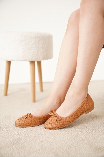 luuq shoes TWİS Örgü Detaylı Fiyonklu Hakiki Deri Kadın Babet