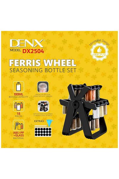 Denx منظم التوابل Dinex DX2504 يحتوي على 18 برطمان زجاجي بسعة 100 مل