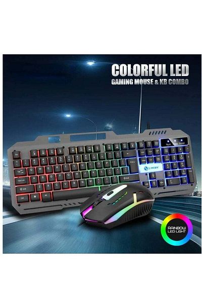 Denx مجموعة لوحة مفاتيح وماوس ألعاب سلكية بإضاءة خلفية RGB - DX1795