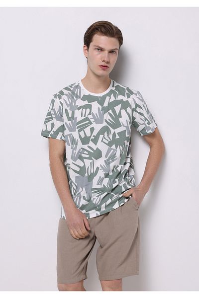 Colin's Regular Fit Round Neck Printed Men's Green Short Sleeve T-Shirt