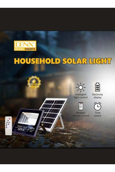 Denx كشاف LED يعمل بالطاقة الشمسية بقوة 400 واط مع بطارية 4000 مللي أمبير في الساعة