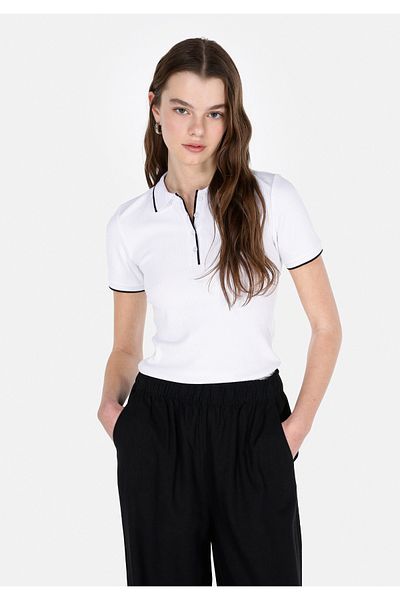 Colin's Tricou alb cu mânecă scurtă pentru femei, slim fit, cu gât polo