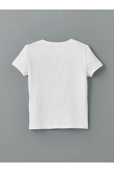 LC Waikiki Tricou pentru fete din bumbac pieptănat cu dungi cu gât crew, pachet de 2