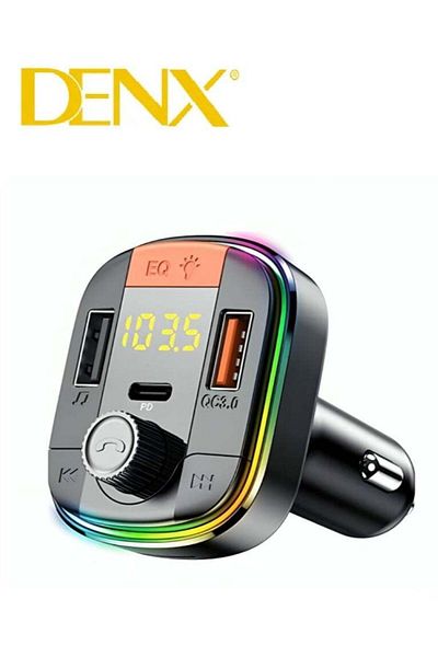 Denx شاحن سيارة ومشغل بلوتوث مع 3 منافذ USB PD، متوافق مع معظم الهواتف الذكية، أسود