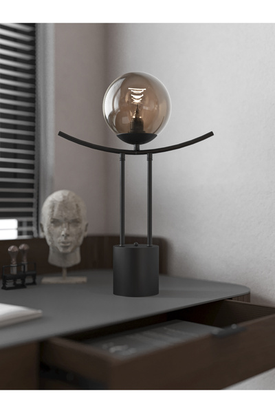 avizade Lal Modern Black Body Honey Glass Globe Table Lamp - Stylish and Minimalist Design