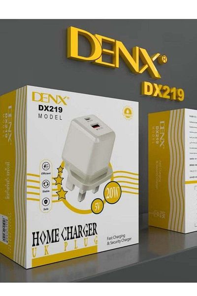 Denx محول طاقة USB C ثلاثي الدبابيس بقوة 20 وات، أبيض