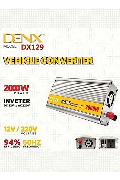 Denx محول طاقة للسيارة DX129 بقوة 2000 واط من 12 فولت إلى 220 فولت مع منفذ USB وشاحن سريع