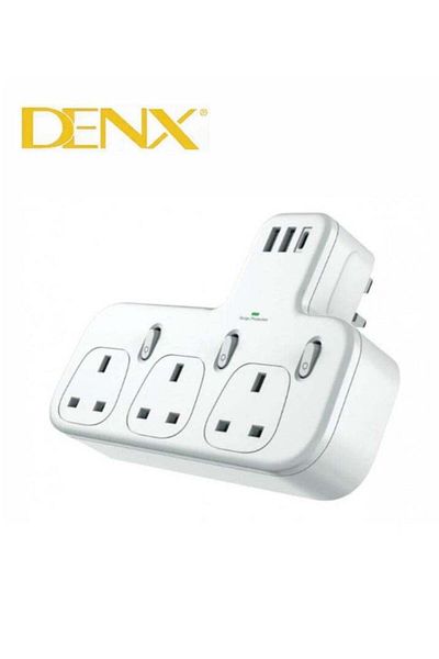 Denx شريط طاقة حائطي مزود بثلاثة منافذ ثلاثية ومنفذين USB ومنفذ PD يدعم الشحن السريع
