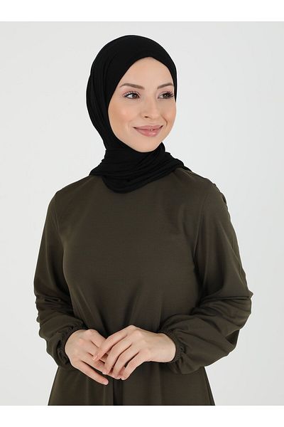 Sayın Tesettür Χακί Απλό Hijab Φόρεμα - Livaldi Say