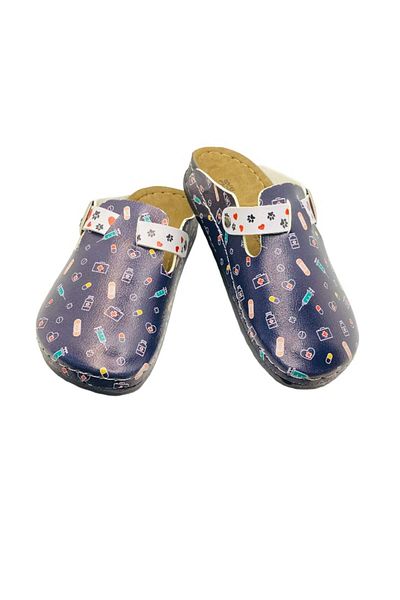 TECOS Medical Clogs For Women, Sanitary Type, Blue With Medical Print, Size 39, 26 Cm