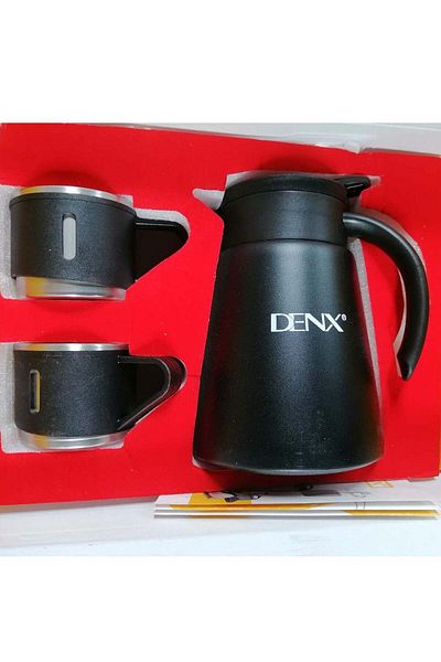 Denx ترمس للقهوة والشاي بسعة 880 مل مزود بكوبين اضافيين للتقديم