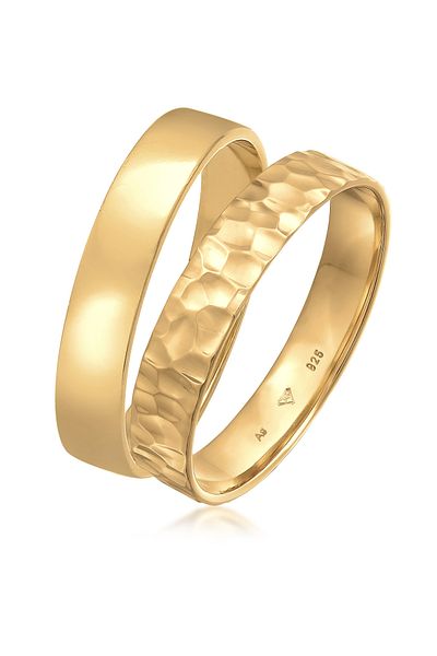 KUZZOI Ring Men Band Set Basic Hammered In 925 Sterling Silver Oxidised