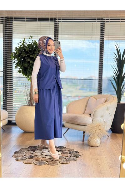 ALANUR 2928 Vest Lacing Detailed Skirt Suit
