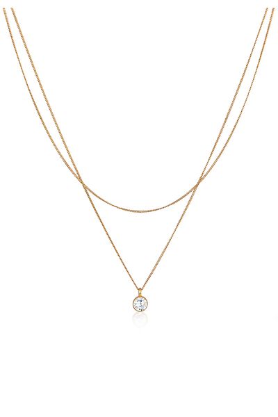 ELLI Colier Strat Pandantiv Solitar De Damă Cu Cristal De Zirconiu În Argint Sterling 925