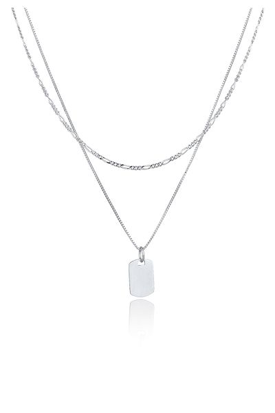 KUZZOI Halskette Herren Layer Anhänger Platte Figaro in 925 Sterling Silber
