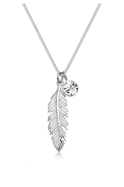 ELLI Halskette Damen Feder Anhänger Boho mit Kristall in 925 Sterling Silber