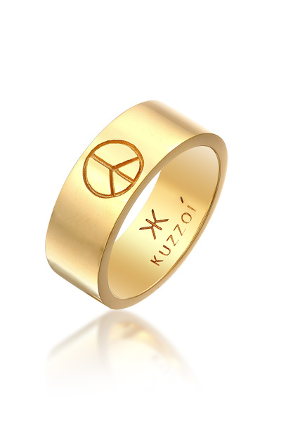 KUZZOI Ring Herrenband Peace Symbol Trend in 925 Sterling Silber oxidiert