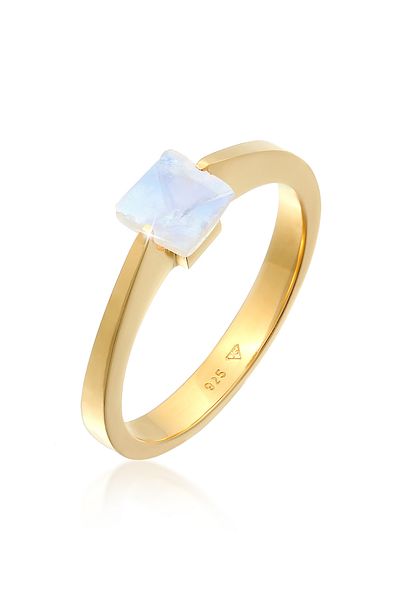 ELLI Ring Premium Ring Ladies Band Solitaire Quadrangle With Moonstone In 925 Sterling Silver Gold P
