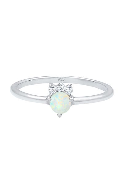 ELLI Ring Damen Vintage Look mit syn. Opal und Zirkonia Kristallen aus 925 Sterling Silber