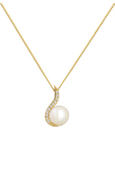 ELLI Halskette Classic Perle Diamant (0,055 CT.) 585 Gelbgold
