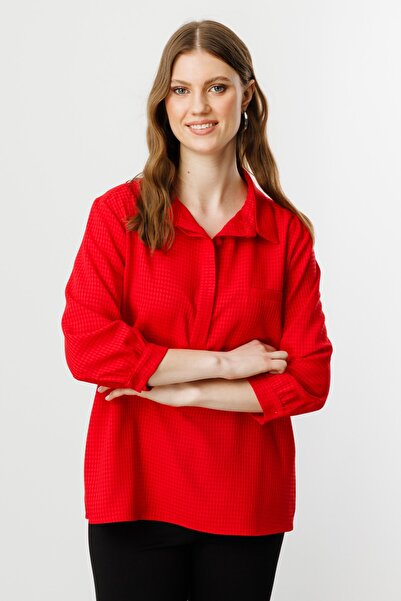 Mi Pret a Porter Mi Önü Tek Cepli Düğmeli Ekose Bluz