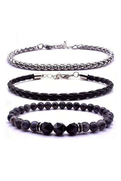REDz Accessories Set de 3 brățări, Pietre Negre, Bărbați, Negru